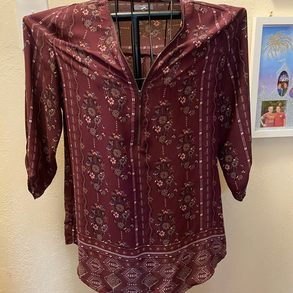 Maurices Multicolored Relaxed Blouse with 3/4 Sleeves